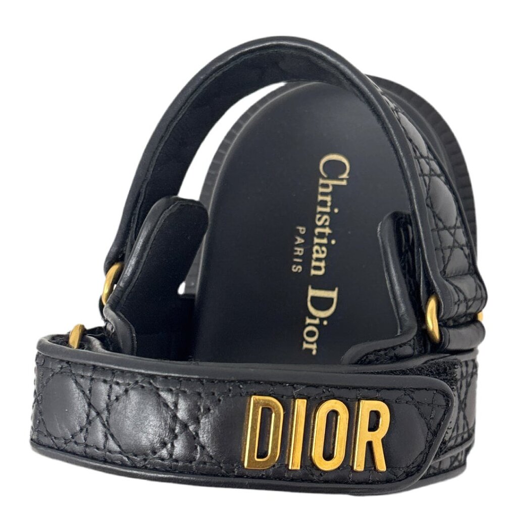 Christian Dior Black Leather Quilted Sandals with Gold DIOR logo Sz-39.5 - Picture 4 of 5